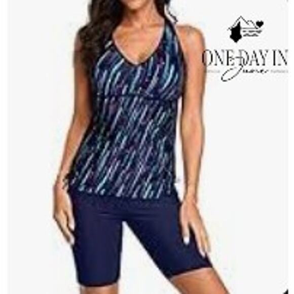 Yonique Boyshort Racerback Tankini Swimsuit Size XL - Picture 1 of 5